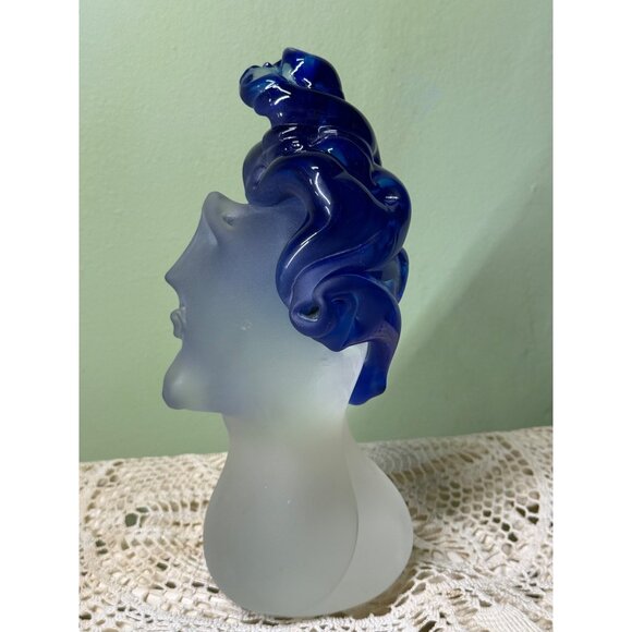 Vintage 90's Fellerman Art Glass Head Sculpture Blue Hair - Picture 5 of 16